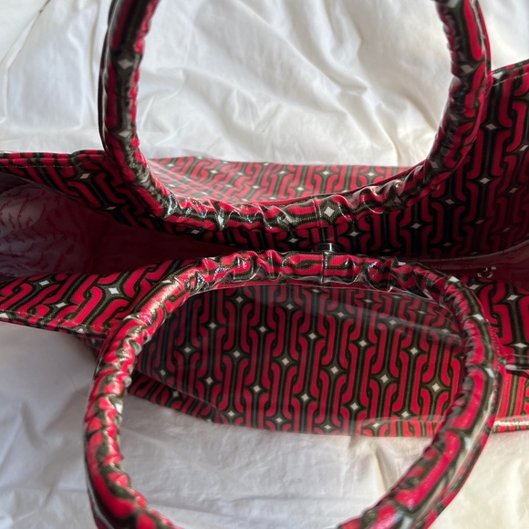 Lou Harvey Tote Large PVC Red Brown Geometric Print Beach Bag Travel Shopping - Picture 3 of 7